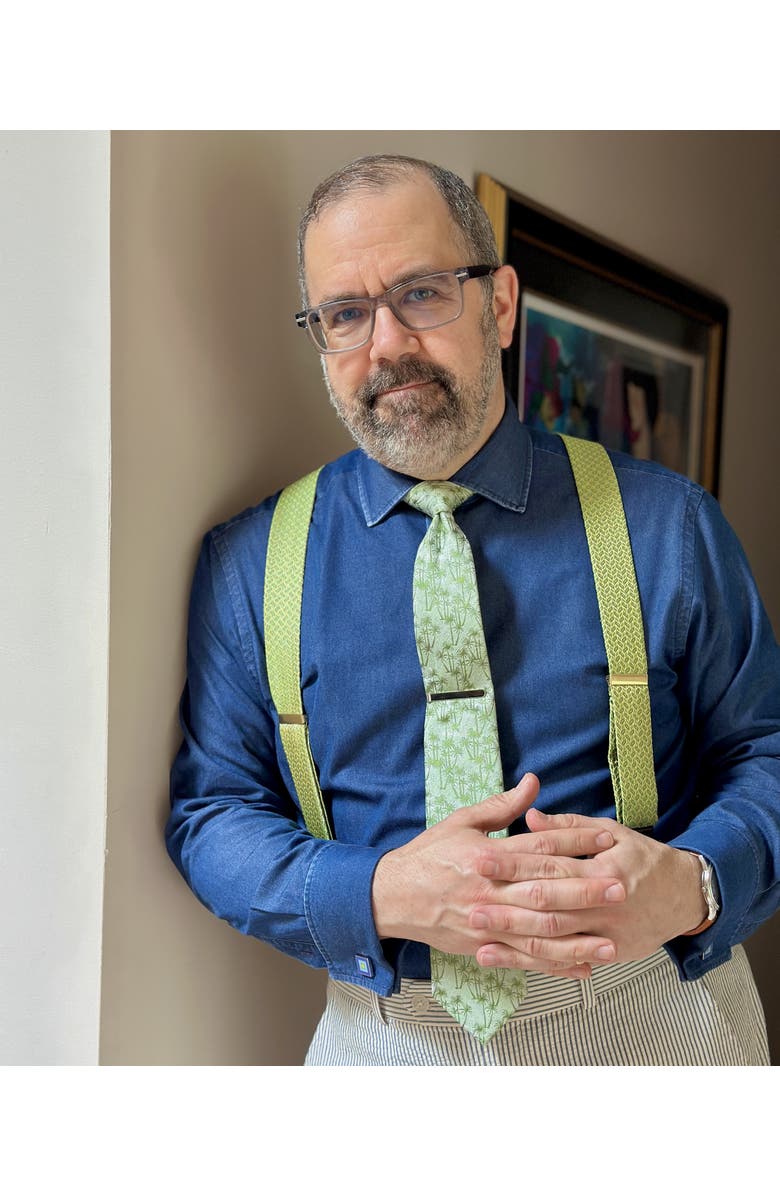 Trafalgar Nohea Palm Tree Linen Blend Novelty Necktie, Alternate, color, Green