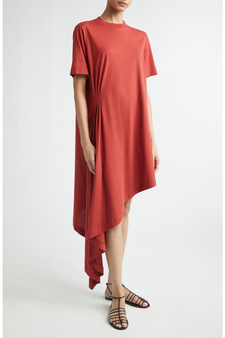 Igari Asymmetric Pleated Cotton Knit Dress, Alternate, color, RED