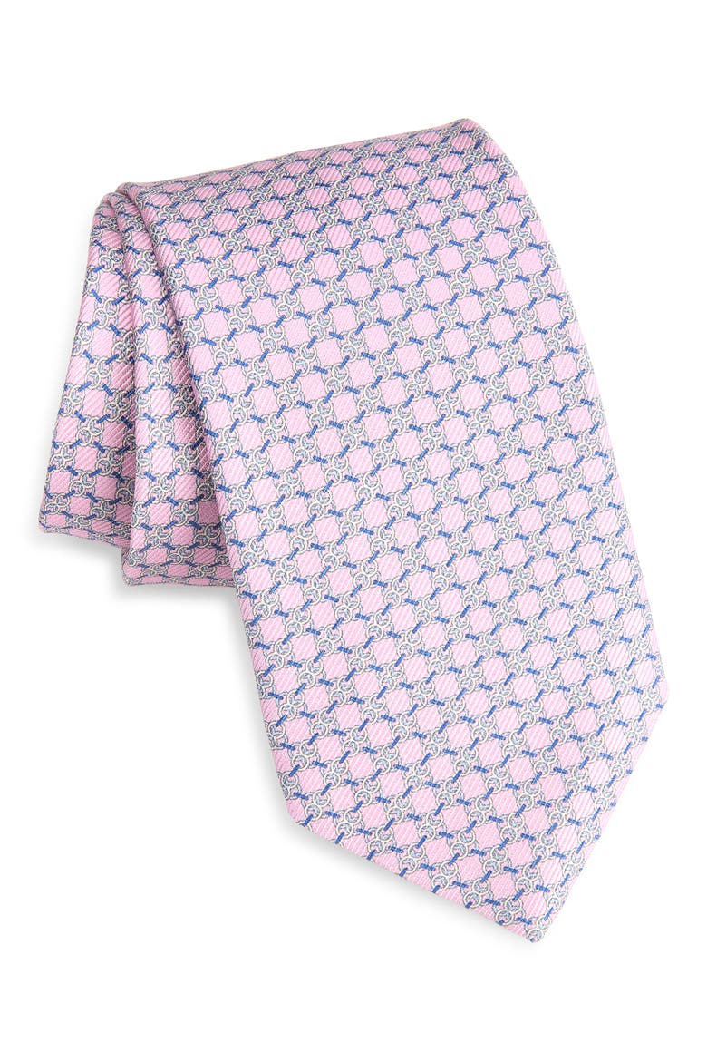 Link Pattern Silk Twill Tie, Main, color, PINK