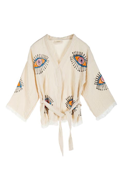 Sereia Evil Eye Handmade Cotton Short Robe Cover-Up