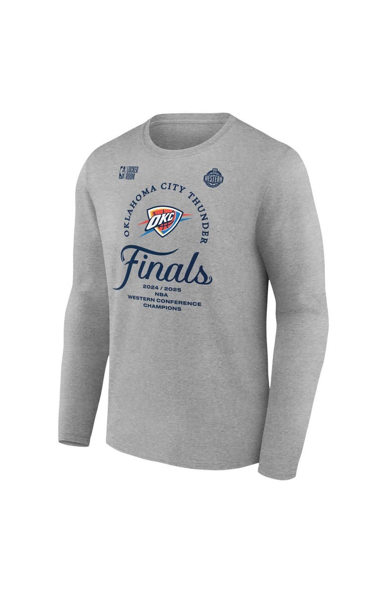 FANATICS Men's Fanatics  Heather Gray Oklahoma City Thunder 2025 Western Conference Champions Locker Room Long Sleeve T-Shirt, Alternate, color, 