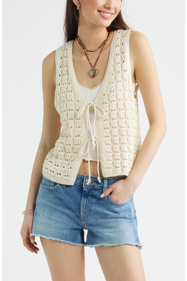 Tie Front Cotton Sweater Vest, Main, color, IVORY DOVE