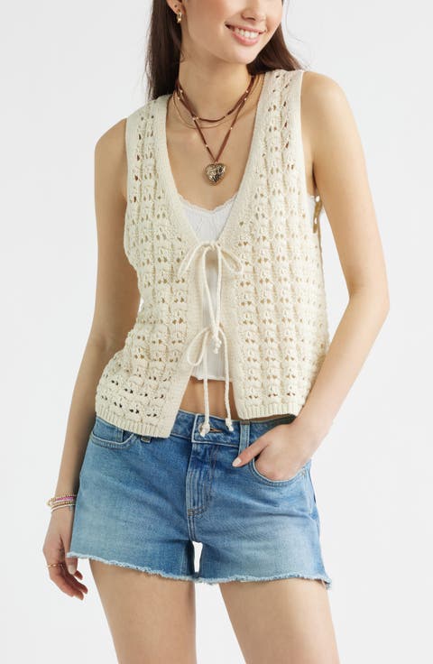 Tie Front Cotton Sweater Vest