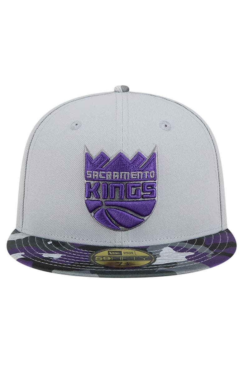 Men's New Era Gray Sacramento Kings Active Color Camo Visor 59FIFTY Fitted Hat, Alternate, color, Gray