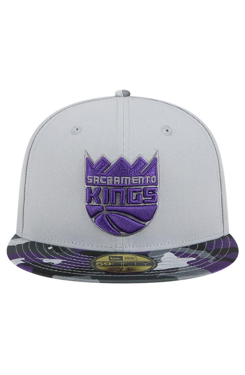 New Era Men's New Era Gray Sacramento Kings Active Color Camo Visor 59FIFTY Fitted Hat, Alternate, color, Gray