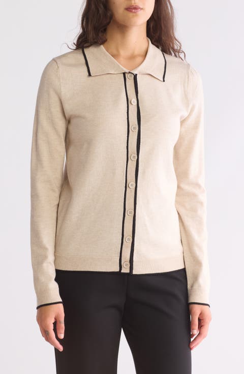 Tipped Button Front Cardigan