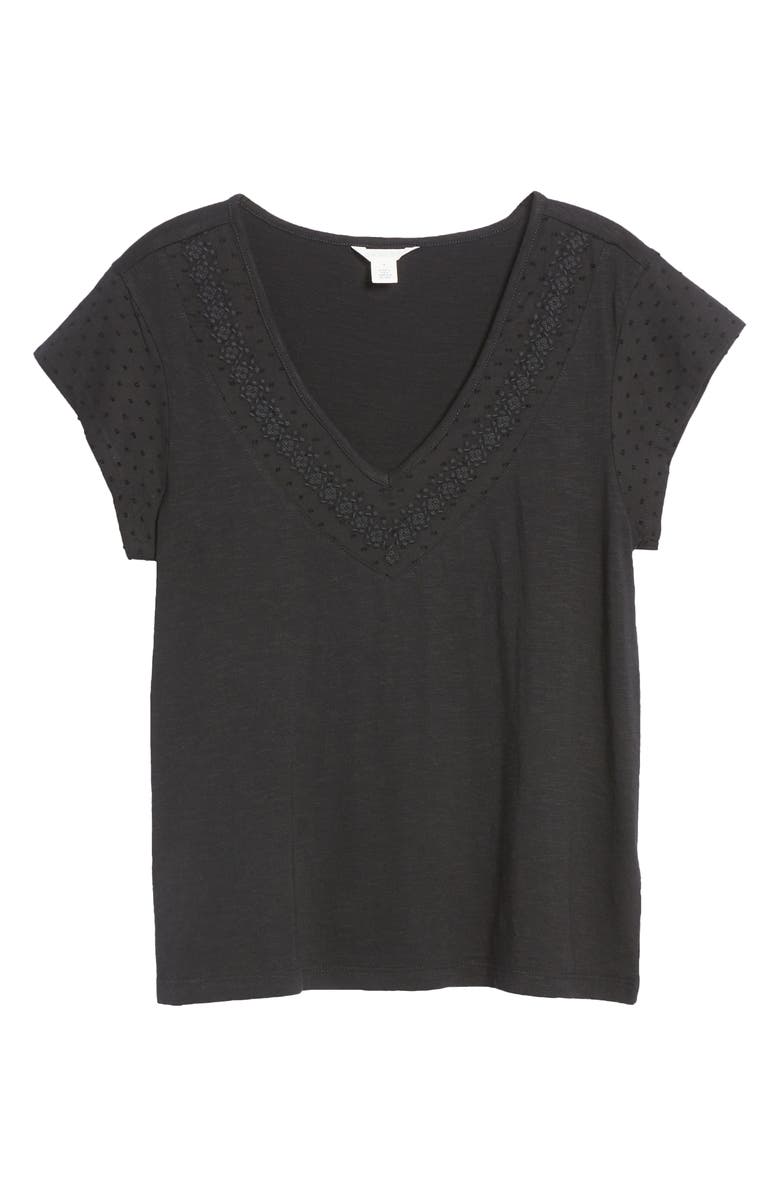 Caslon<sup>®</sup> Embroidered Neck Short Sleeve Cotton Blend Top, Alternate, color, 