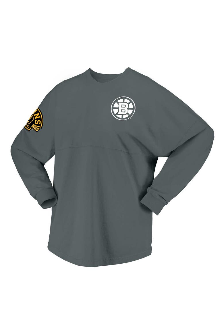 Women's Fanatics Branded Gray Boston Bruins 100th Anniversary Spirit Jersey T-Shirt, Alternate, color, Gray