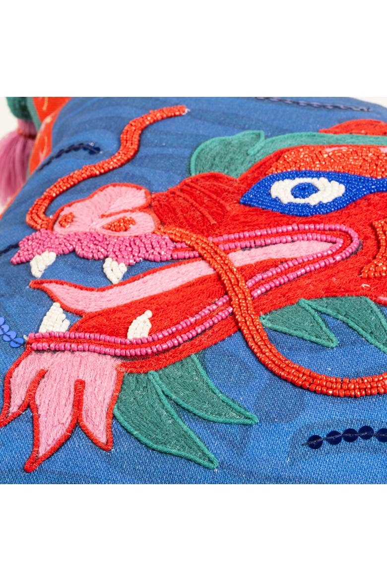 Ghuni Tasseled Embroidered 100% Cotton Home Accent Dragon, Alternate, color, Blue