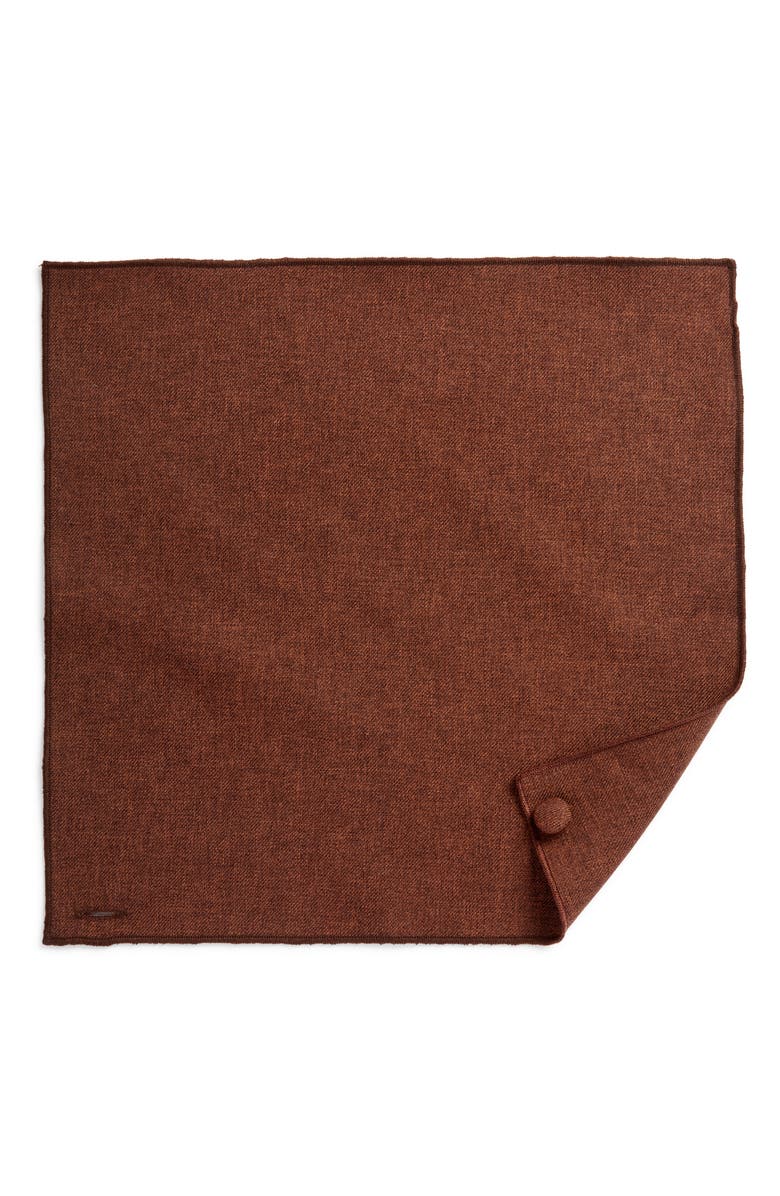 CLIFTON WILSON Solid Brown Wool Pocket Square, Alternate, color, Brown