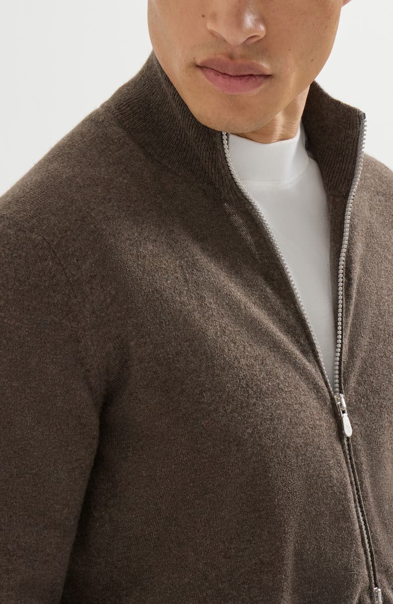 Brunello Cucinelli Cashmere high-neck cardigan with zipper, Alternate, color, Light Grey