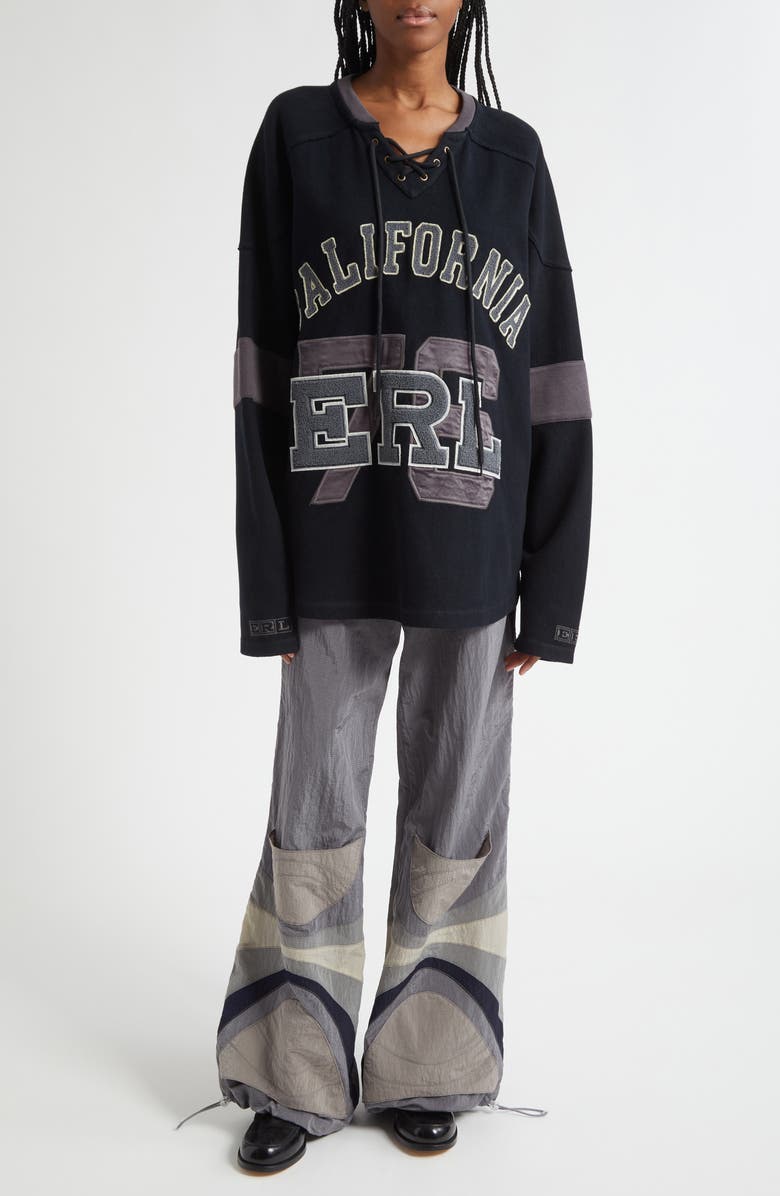 ERL Gender Inclusive Laced Hockey Jersey Sweatshirt, Alternate, color, Black