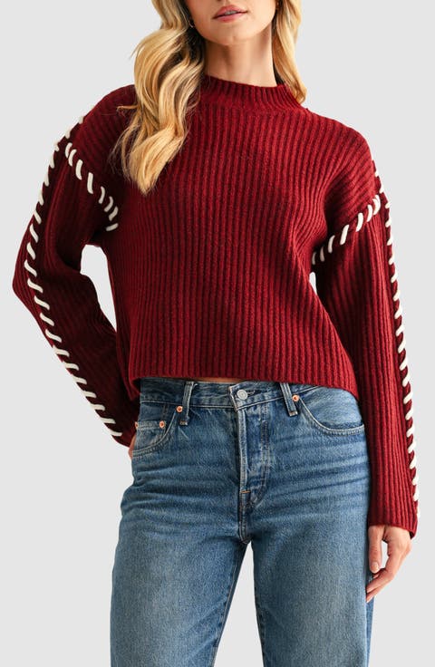 Whipstitch Mock Neck Rib Sweater