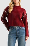 All in Favor Whipstitch Mock Neck Rib Sweater