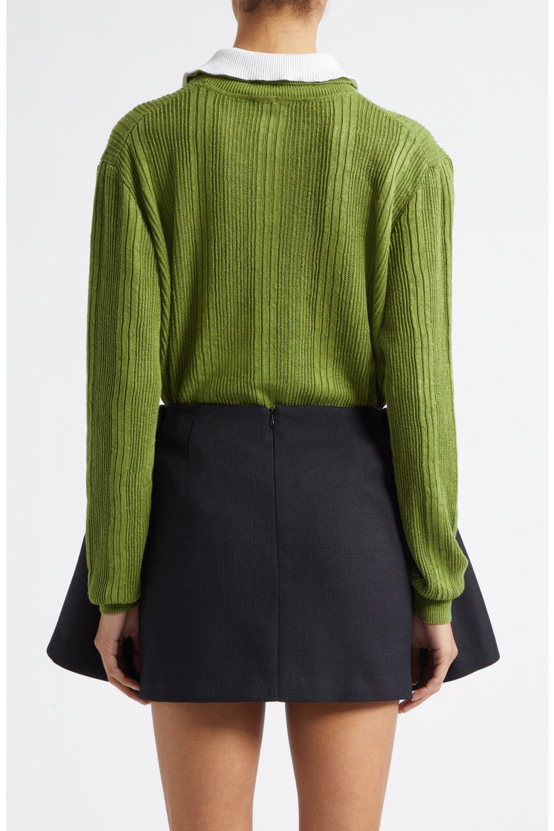 Contrast Collar Linen Sweater, Alternate, color, GREEN