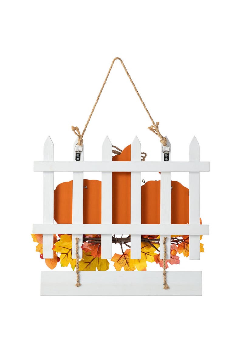 Fall Wooden Patch with Floral Door Hanger, Alternate, color, Orange