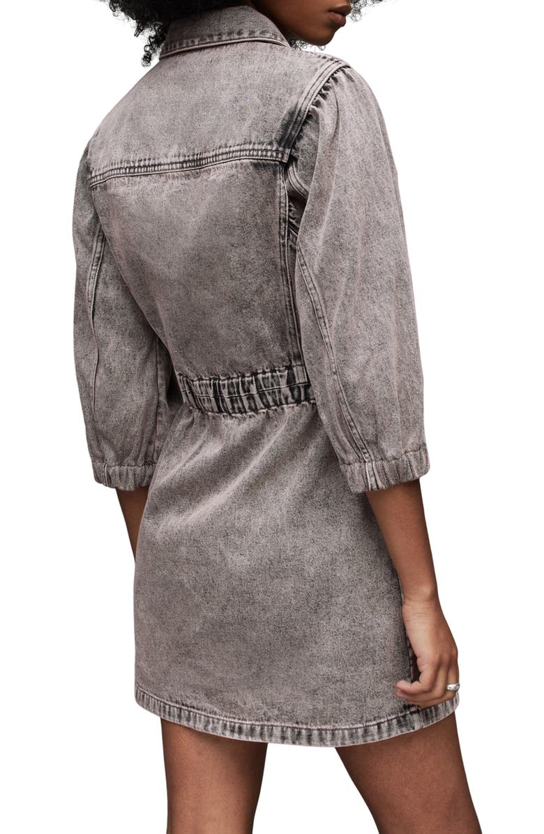 AllSaints Osa Puff Sleeve Denim Mini Shirtdress, Alternate, color,