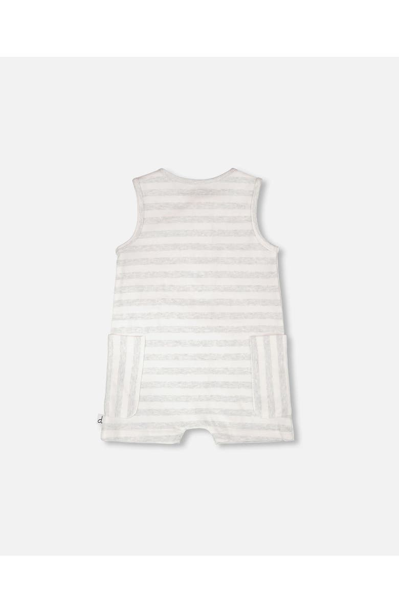 Deux par Deux Sleeveless Cotton Striped Romper, Alternate, color, White & Grey Stripes