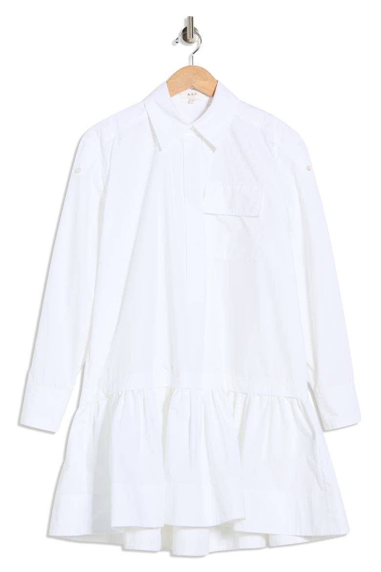 Brooke Long Sleeve Ruffle Cotton Shirtdress, Alternate, color, WHITE