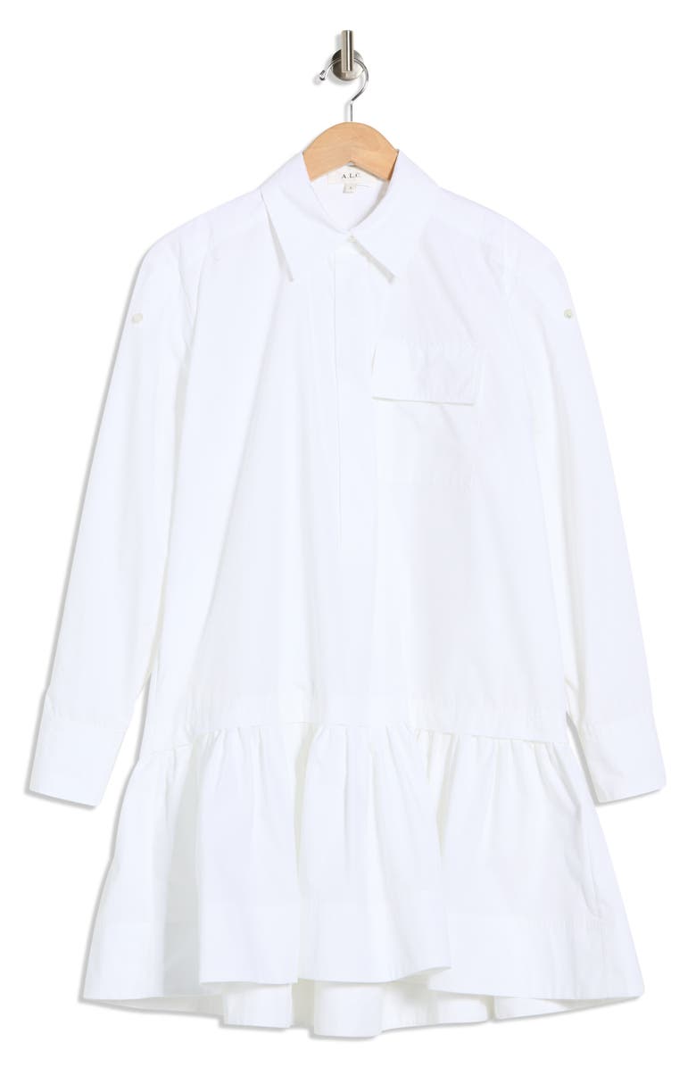 A.L.C. Brooke Long Sleeve Ruffle Cotton Shirtdress, Alternate, color, White