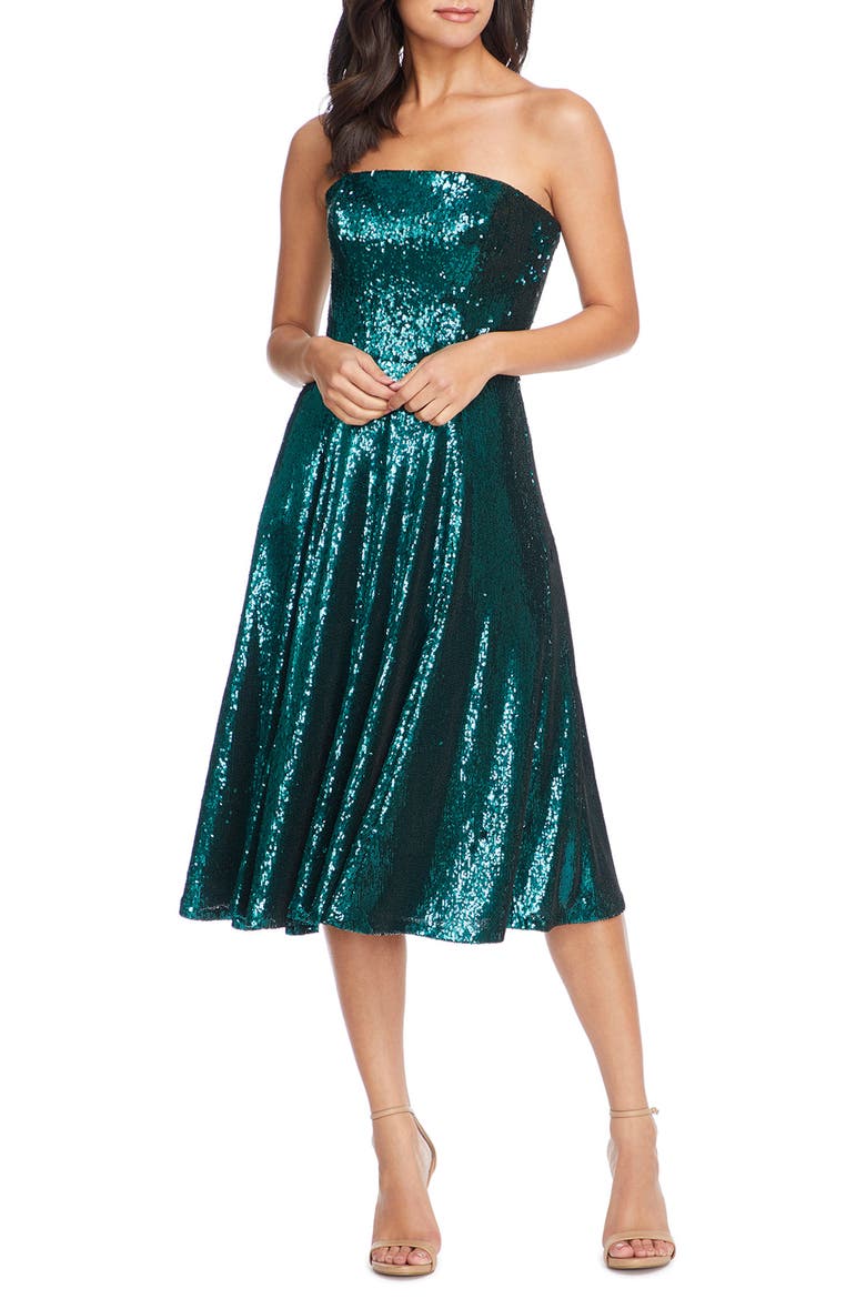 Ruby Strapless Sequin Party Dress, Main, color, DEEP EMERALD