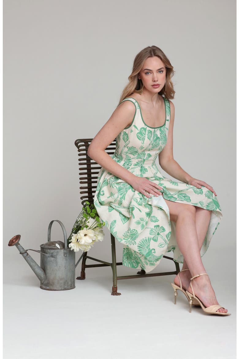Floral Print Panel Midi Dress, Alternate, color, PARROT FAN