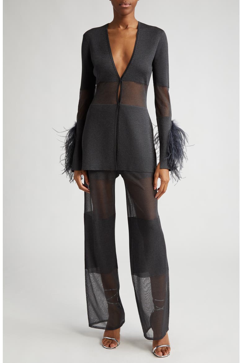 Paneled Sheer Mesh Pants, Alternate, color, BLACK