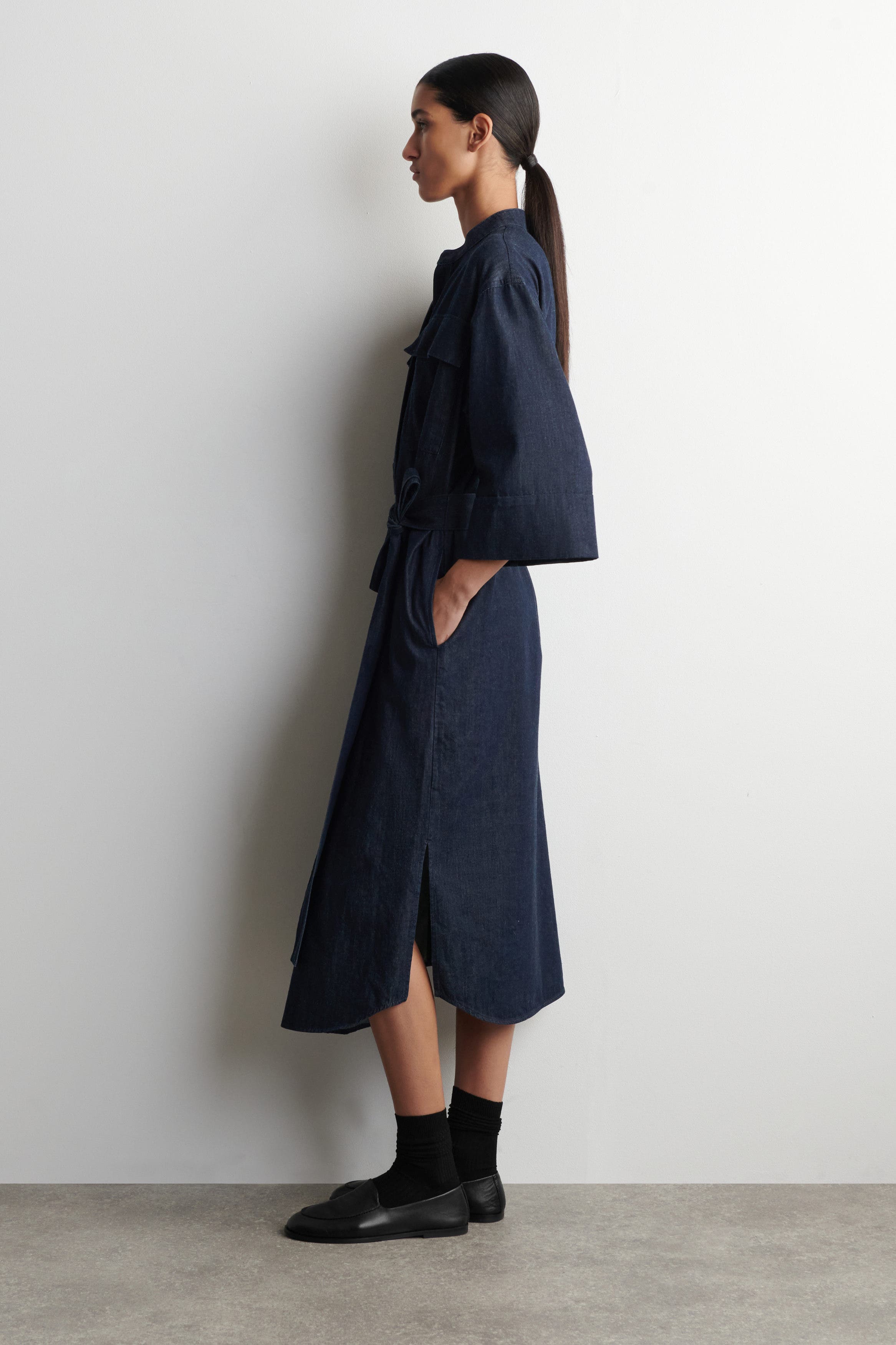 Denim Utility Midi Shirt Dress - image 2