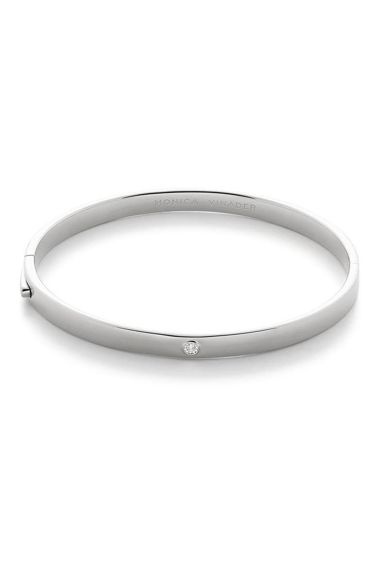 Essential Lab Grown Diamond Solitaire Hinged Bangle Bracelet, Main, color, STERLING SILVER