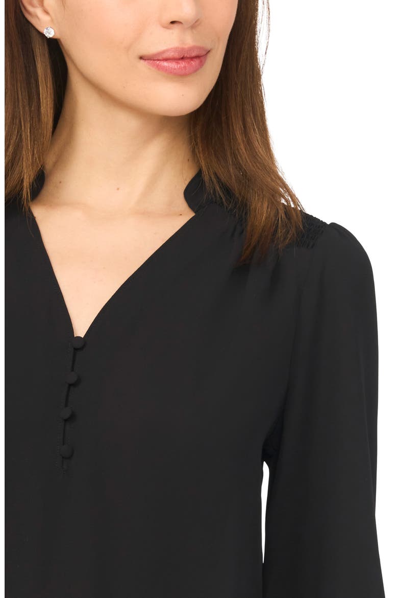 Half Placket Smocked Accent Top, Alternate, color, RICH BLACK