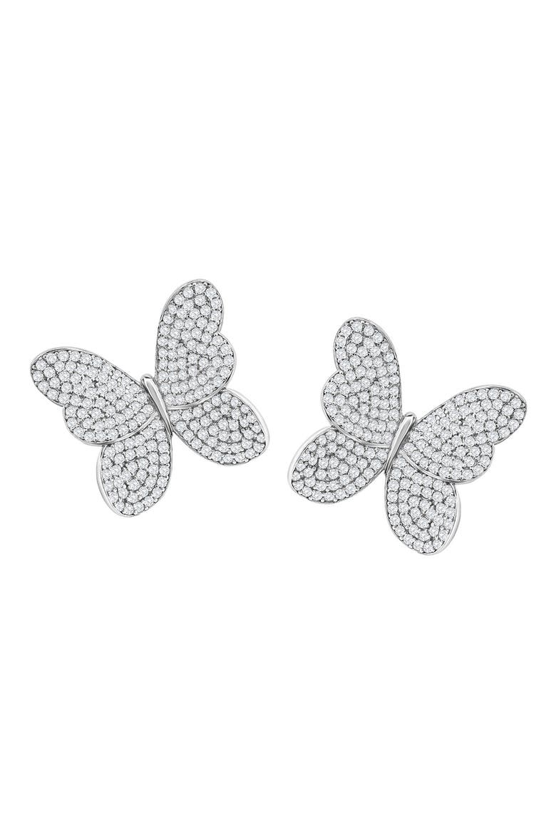 Pavé Cubic Zirconia Butterfly Stud Earrings, Main, color, WHITE