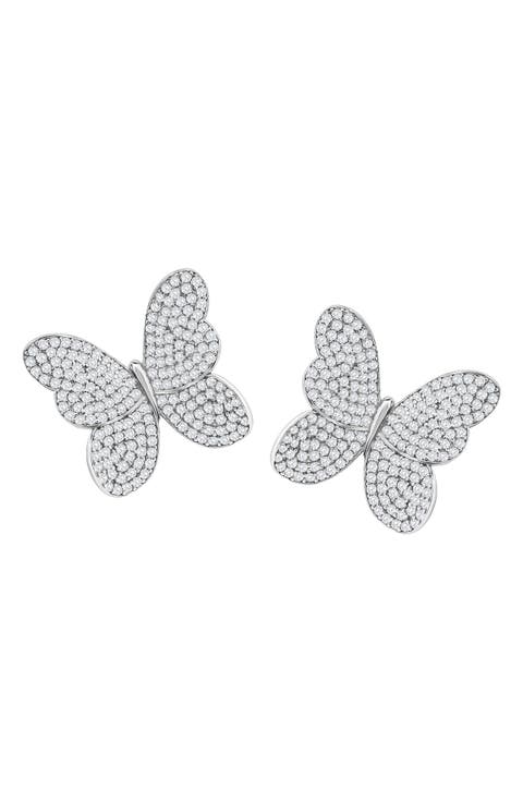 Pavé Cubic Zirconia Butterfly Stud Earrings