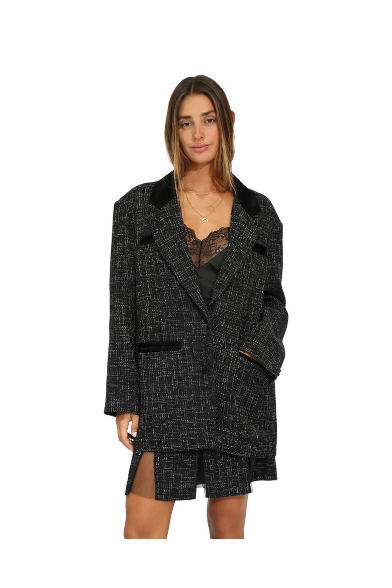 City Noir Tweed Oversized Blazer, Main, color, Black