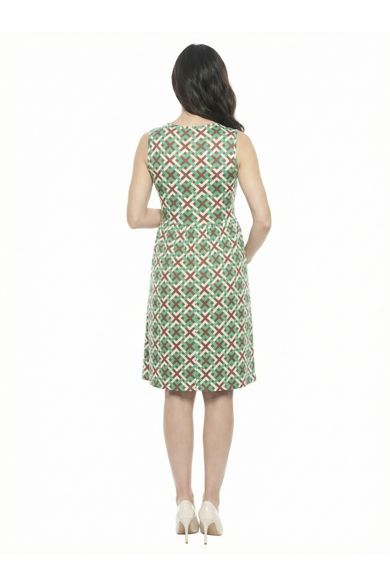 Maternity Geometric Sleeveless Fit N Flare Knee Length A-Line Dress, Alternate, color, Green Multi