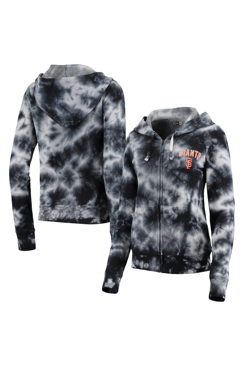 Women's New Era Black San Francisco Giants Tie-Dye Fleece Full-Zip Hoodie, Main, color, Black