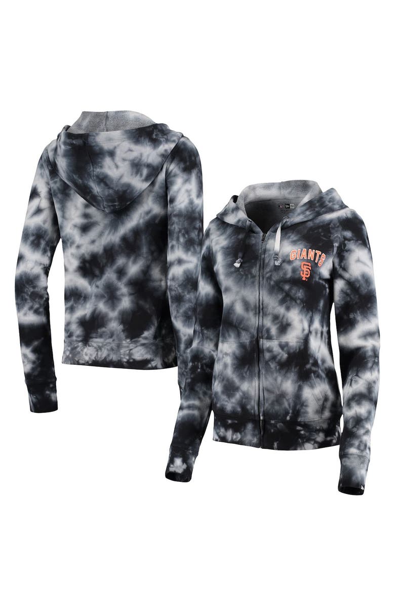 New Era Women's New Era Black San Francisco Giants Tie-Dye Fleece Full-Zip Hoodie, Main, color, Black
