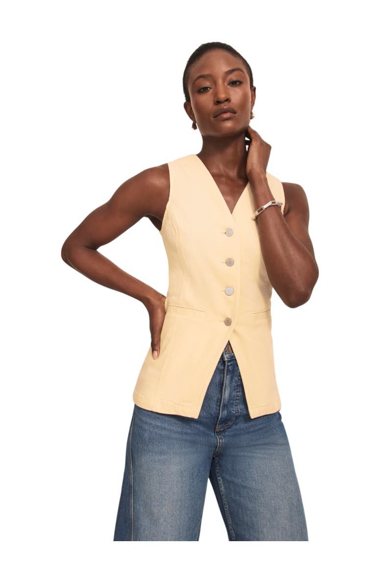 Denim V Neck Waistcoat, Main, color, Yellow