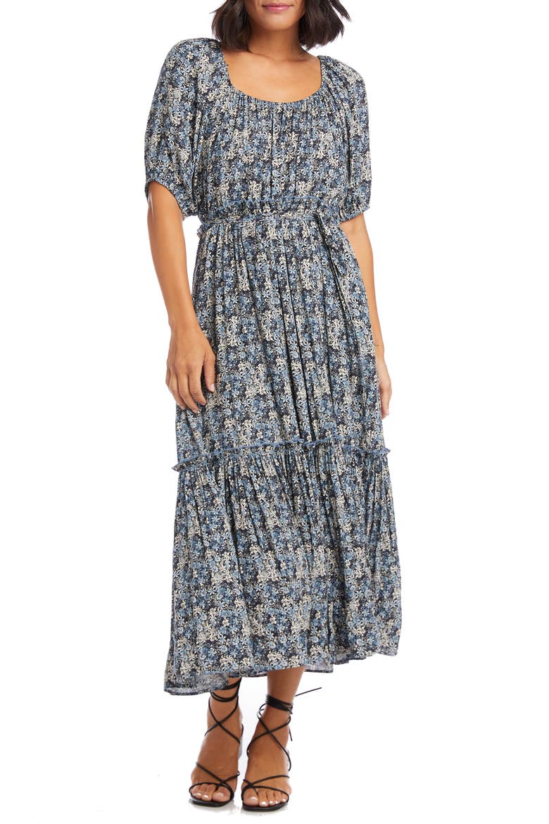 Floral Print Puff Sleeve Midi Dress, Main, color, PRINT