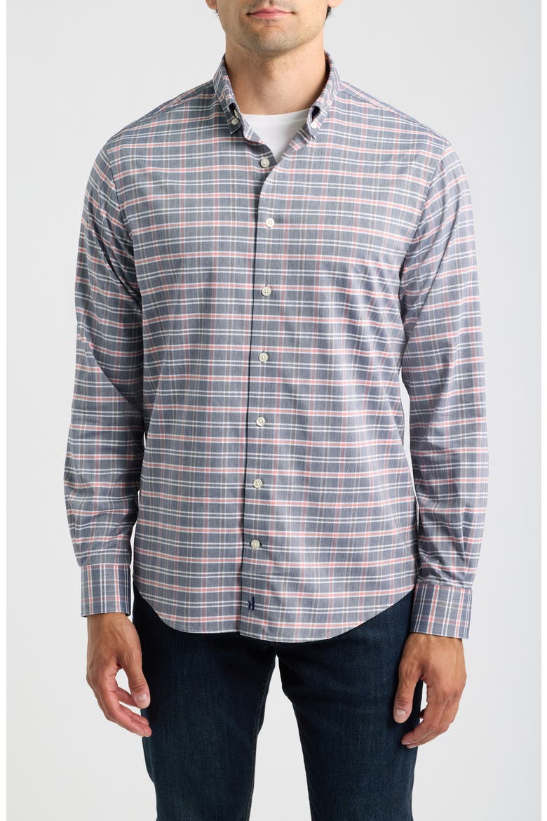 Basswood Plaid Performance Long Sleeve Button Down Shirt, Main, color, NAVY