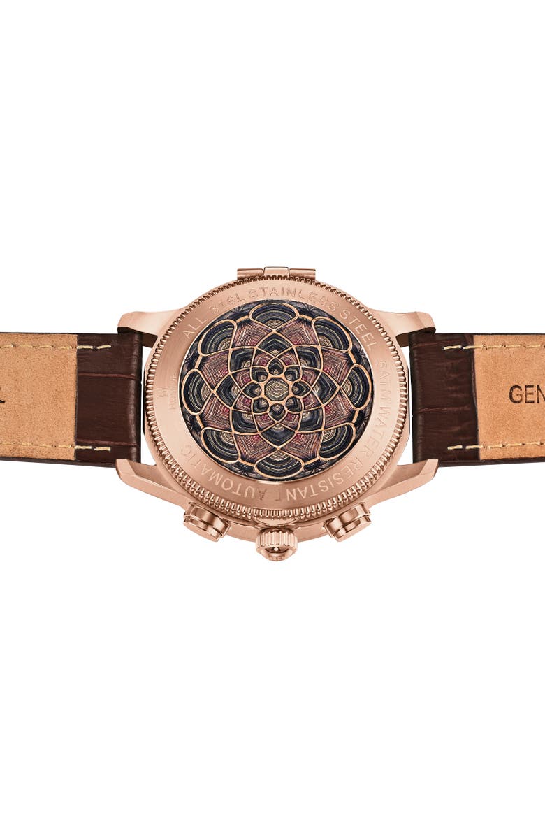 Apostle Leather-Band Watch w/ Day/Date, Alternate, color, Rose Gold/White