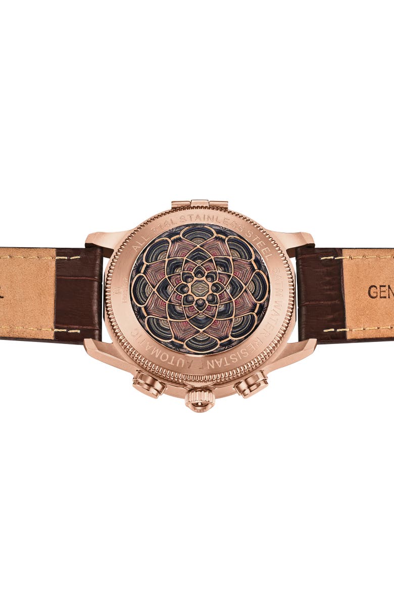 Heritor Automatic Apostle Leather-Band Watch w/ Day/Date, Alternate, color, Rose Gold/White