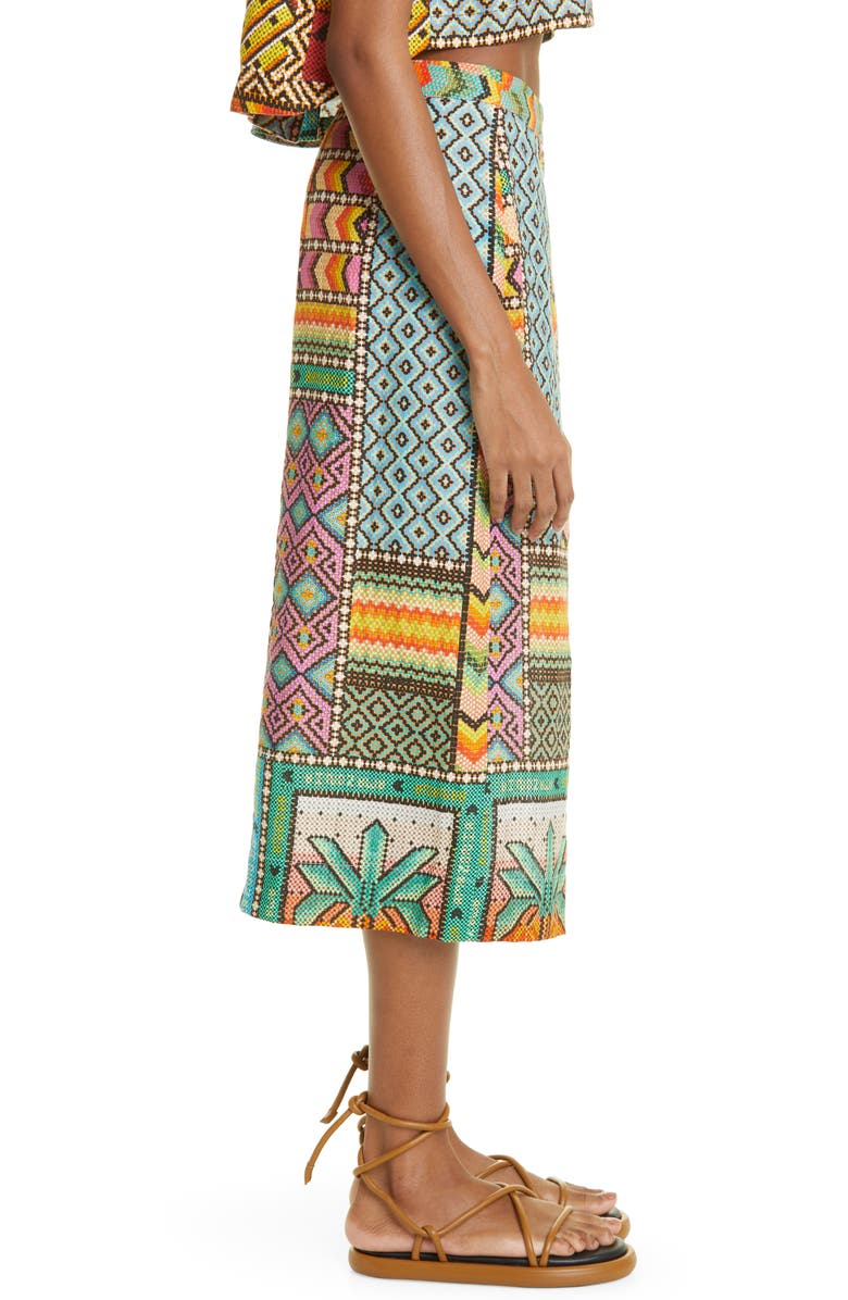 FARM Rio Mix Scarf Print Linen Wrap Skirt, Alternate, color, 