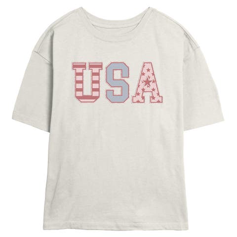 Junior's Usa Star Fill Classic Short Sleeve Skimmer T-shirt