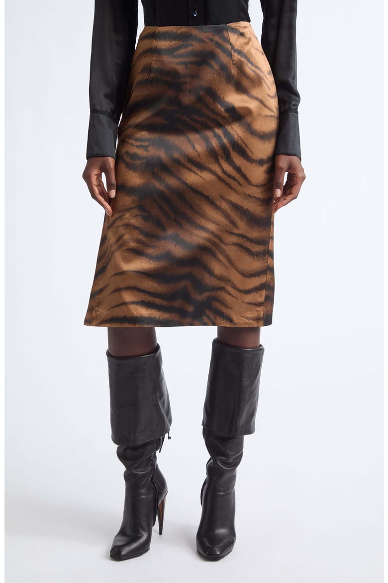 Chudeir Tiger Print Silk Satin Pencil Skirt, Main, color, TIGER
