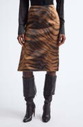 KIM SHUI Chudeir Tiger Print Silk Satin Pencil Skirt
