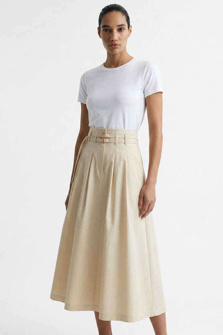 Nathalie High Waisted Pleated Midi Skirt, Alternate, color, Cream