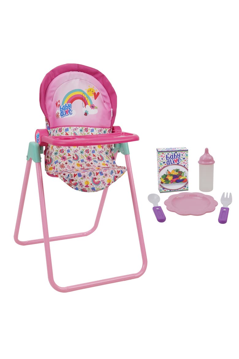 Doll Highchair Set, 6pcs, Fits Dolls Up To 24", Main, color, Multicolored
