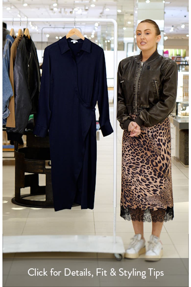 Long Sleeve Faux Wrap Satin Shirtdress video