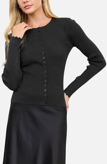 Blu Pepper Scalloped Rib Cardigan In Black