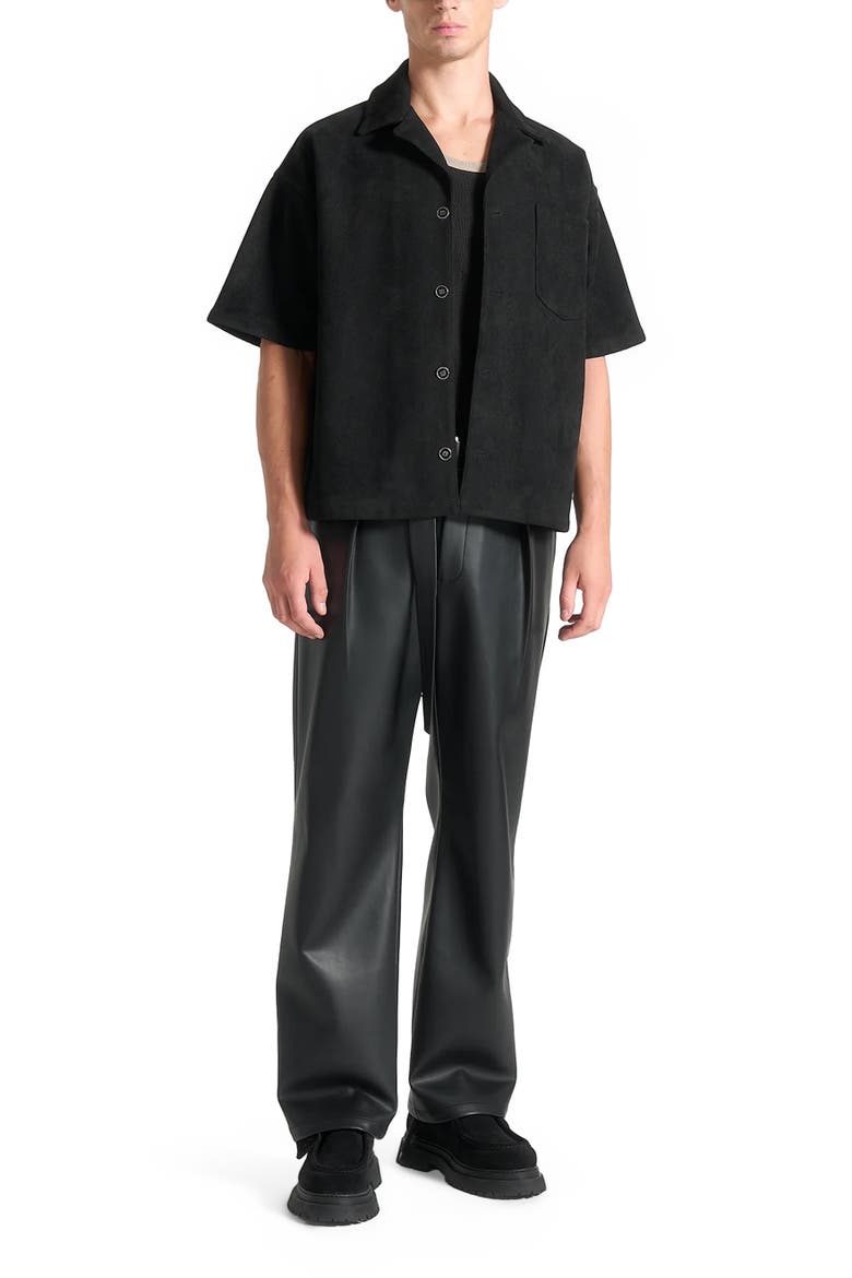 Serge Relaxed Fit Leather Pleated Trousers, Alternate, color, Black